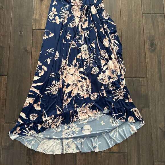 Venus Blue Floral Short Sleeve Wrap Maxi Dress 1X - Picture 2 of 5
